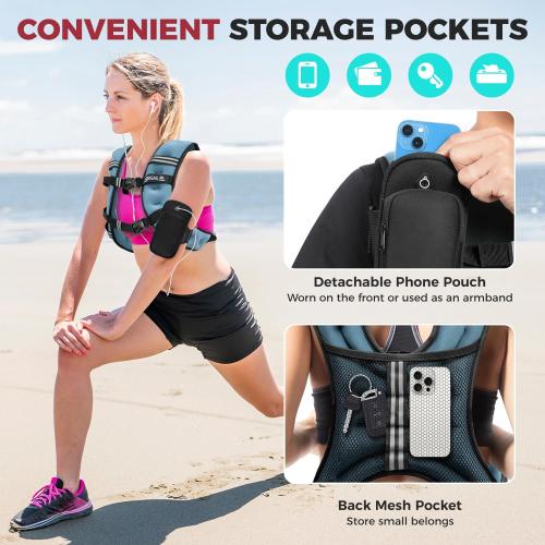 15lb Blue BAGAIL Weighted Vest, 15lb Weight Vest with Detachable Phone Pouch, Rucking Vest for Women, Men, Walking, Weight Loss, Training, Running