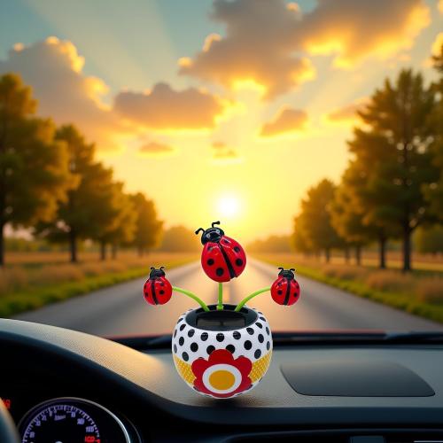 Red Bug Solar Powered Dancing Flower for Car, Car Windowsill Decoration Desktop Solar Dancing Ornament,Solar Dancing Figurines, Automatic Swinging Car Dashboard for Solar Power Kits,Funny Ornaments