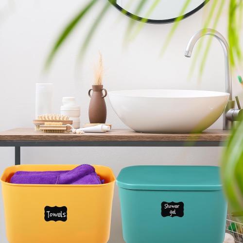 Tanlade 4 Pcs Plastic Storage Bins Stackable Baskets with Lid and Handle Colorful Desktop Storage Box Cubby Containers for Shelf Bedroom Office, Include 1 Erasable Marker, 16 Stickers(10 x 7 x 6 in)