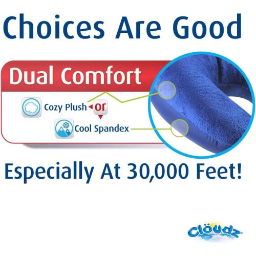 Cloudz Kids Dual Comfort Microbead Airplane Travel Neck Pillow. Super Soft Cozy Plush on One Side, Cool Relaxing Spandex on The Other! Keep Your Kids Comfy and Supported at Home or On The Go! - Blue