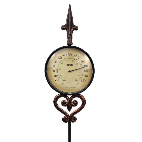 Cast Iron Thermometer Decorative Garden Stakes, Metal Thermometer for Patio Outdoor Decor and Yard Lawn Decorations