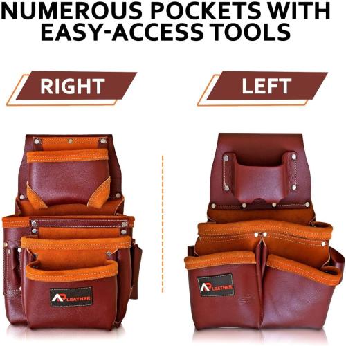 Leather PRO-19 100% Genuine Full Grain Leather Tool Belt/Pouch/Bag, Tool Belt with Suspenders, Comfort Back Support Tool Pouches with Suspenders for Construction,Framers, (Maroon)