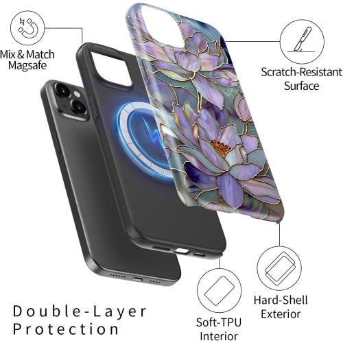 DorisMax for iPhone 15 Case - Wireless Charging - Cute Wildflower | Dual-Layer Hard Shell   Silicone Cover - Shockproof Protective Phone Case with Stylish Designs for Women Girls