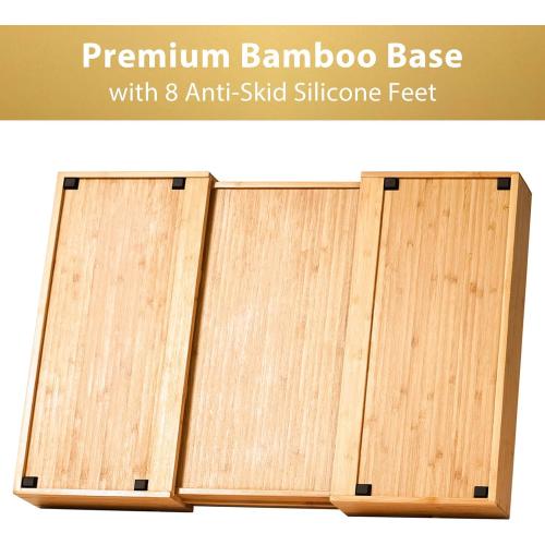 Umilife Extra Large Expandable Kitchen Siverware Utensils Drawer Organizer, 19 Deep for Big Drawer, Adjustable Bamboo Wood Drawer Divider with Curved Grooves, Cutlery Tray Flatware Holder