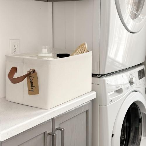 CHICVITA 2-Pack Large Storage Baskets for Shelves, Fabric Storage Bins with Metal Frame, Closet Organizers and Storage Boxes for Clothes Toy, Beige‼️no stains ‼️