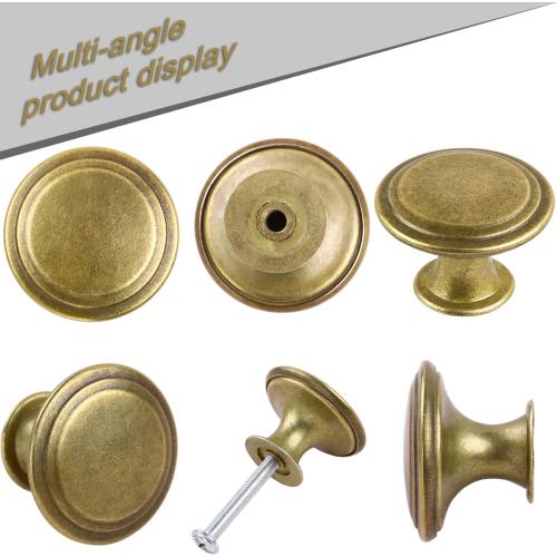 Pack of 6 Flat Round Shape Drawer Pulls Red Antique Brass Furniture Cupboard Zinc Alloy Dresser Knobs Door Window Pull Handles Cabinet Hardware for Closet Wardrobe Pulls with Screws