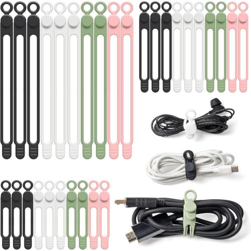 Silicone Cable Ties, 30Pcs Reusable Cord Ties in 3 Sizes for Various Cables
