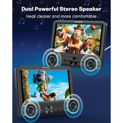 Car DVD Player Dual Screen, FANGOR 7.5 Inch DVD Player for Car Play The Same or Two Different Movies with Headrest Straps, Support Last Memory, AV Out/in, USB/SD Card, All Regions