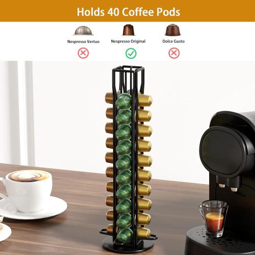 SEVENLINE Coffee Pod Holder Stand Compatible With Nespresso Original Pods Carousel Storage Rack Capsules Organizer For 40 Capsules (Black)
