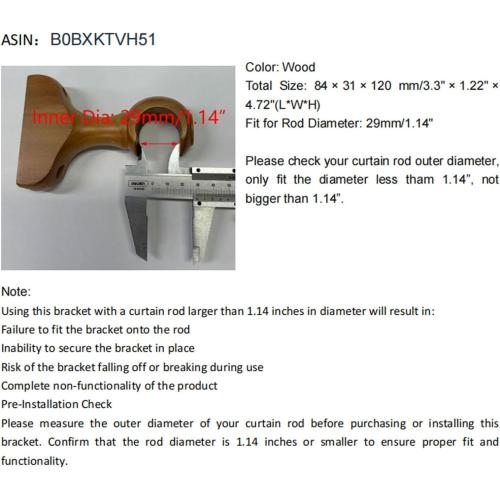 T Tulead Wooden Curtain Rod Bracket 29mm/1.14, 2PCS(Wood Color)