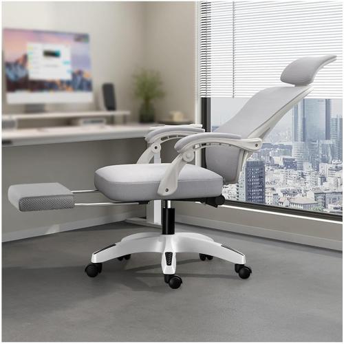 Reclining Office Chair with Footrest Retractable Footrest, with Adjustable Lumbar Support Home Office Chair Breathable Mesh,for Home/Study/Working,Grey