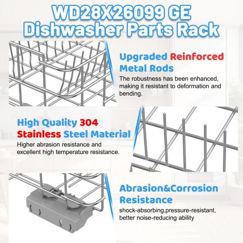 WD28X26099 Lower Rack for GE Dishwasher Rack Replacement,Stainless Steel | GDT535PSM0SS GDF510PSM0SS Bottom Dishrack Replacement Parts WD28X34744 WD28X24478 Ge Dishwasher Lower Rack With Wheels
