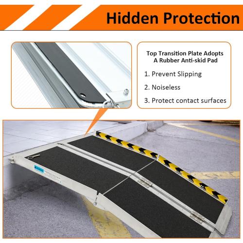 Portable Wheelchair Ramp 4FT, 48 L x 29 W Non-Skid Aluminum Foldable Handicap Ramps for Steps, 800lbs Capacity Threshold Ramps, Lightweight with Handle, for Home,Stairs,Doorways,Curbs (4FT)