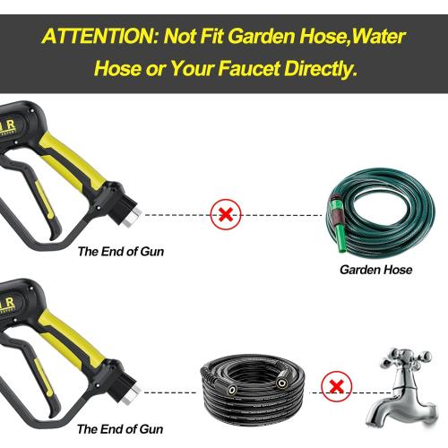 POHIR Pressure Washer Gun 3600 PSI with 3/8'' Swivel Quick Connect Extension Wand, M22 15mm and M22 14mm Fitting 30 Inch 7 Nozzle Tips, Yellow