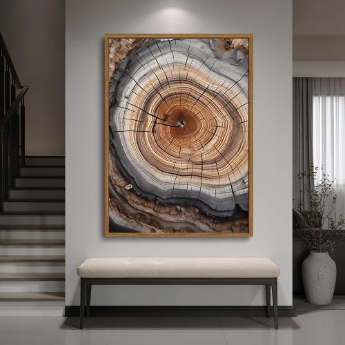 IBHJSART Framed Tree Ring Canvas Wall Art Vintage Colorful Wood Stump Painting Prints Modern Minimalist Pictures Neutral Nature Rustic Farmhouse Decor Living Room Bedroom Bathroom Office