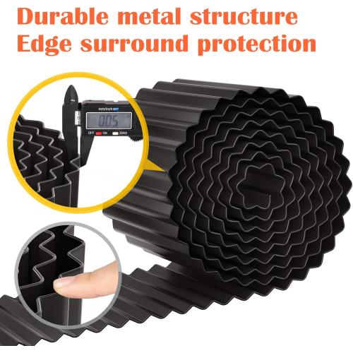 LAVEVE Corrugated Metal Garden Edging 6 x 40Ft, Landscape Edging Border for Lawn, Flower Bed, Garden Fence, Paver Edging (Black)