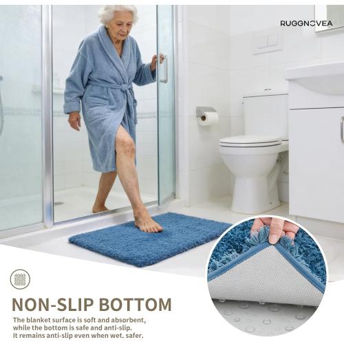 Bathroom Rugs Non Slip Washable 70x24, Ultra Thick Soft Microfiber Absorbent Bath Mats, High Density Foam Latex Non Slip Backing Bath Rugs, Fluffy Floor Carpet for Tub&Shower, Blue