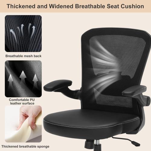 Drafting Chair Tall Office Chair with PU Leather Seat, 400lbs Ergonomic Standing Desk Chair with Lumbar Support,Counter Stool with Adjustable Footrest Ring & Flip-up Armrests,Black
