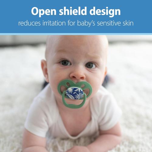 Dr. Brown's Advantage Glow-in-the-Dark Baby Pacifier, Fully Symmetrical Soother with Soft Silicone Bulb, Skateboard Snail-Blue Nature, 6-18m, BPA Free, 4 Pack