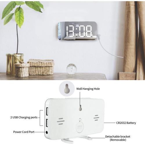Digital Alarm Clock, Mirror LED Desk Clock with Large Display, White