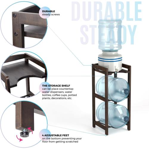 Natural Wood 5 Gallon Water Dispenser Stand - 31H, 3-Tier Jug Holder with Top Shelf