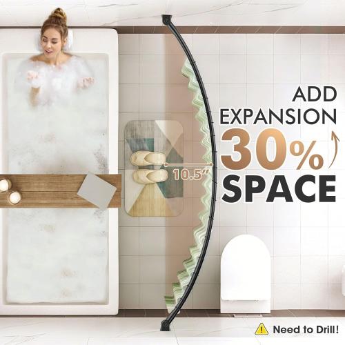 Bonpally Curved Shower Curtain Rod for Bathroom, 40-72 Inches Adjustable Curved Shower Rod, 0.9MM Aluminum Shower Curtain Rod with Rotating Brackets for Extra Shower Space, Need to Drill, Black