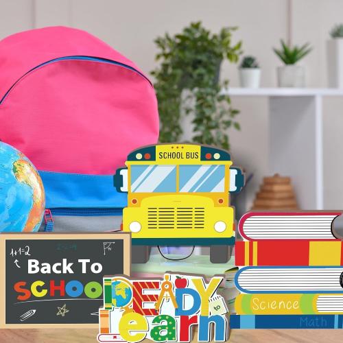 Set of 4 Pieces Back to School Wooden Table Centerpiece Decor Ready to Learn Woodentable Toppers Welcome Back to School Party Decoration for School Classroom Home Teacher Party Decorations