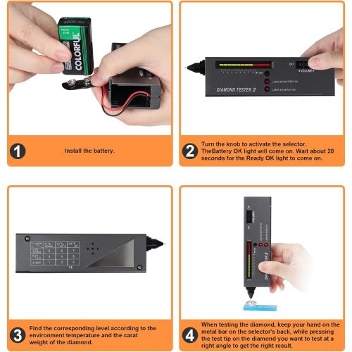 Black MIUONO Diamond Tester, Professional Diamond Gem Tester Pen with 10x Magnifier and Tweezers for Novice and Expert (Battery Included)