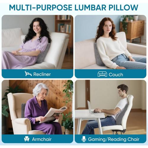lumbar Support Pillow for Recliner Chair and Couch, Memory Foam Back Cushion Ergonomic Back Support Pillow for Lower Back Pain Relief, with Soft Velvet