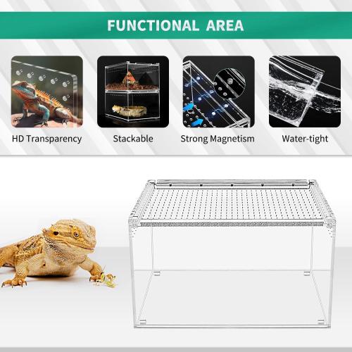 Size 14*6.5*8.5Reptile Terrarium Reptile Breeding Box, Magnetic Acrylic Enclosure，for Snake, Tarantula，Hermit Crab，Jumping Spider，Iguana，Leopard Gecko，Bearded Dragon, Insect, Mantis