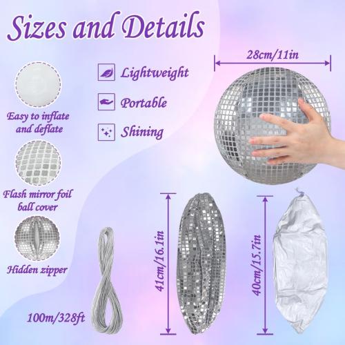4 Pieces 11 Inch Inflatable Disco Ball ，Inflatable Ball with Disco Ball Cover Rope，Christmas Hanging Decorated ，Disco Ball Party Decorations, Party Design for Swimming Pool Decorations Outdoor