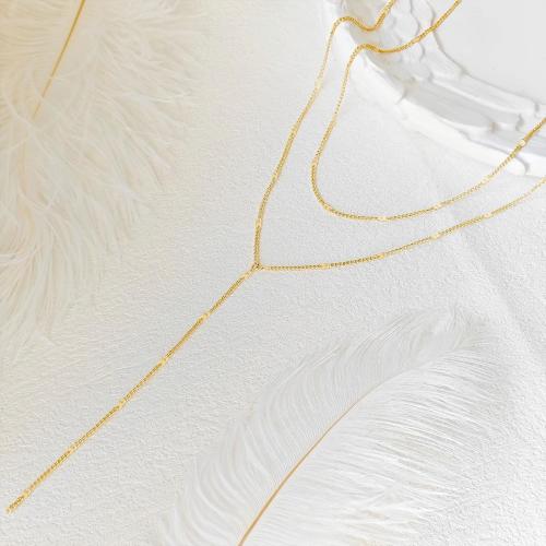 Airmb Lariat Silver/Gold Necklace for Women 925 Silver/14K Gold Plated Dainty Long Necklace Y-Shaped Drop Pendant Necklaces Choker Trendy Chain Simple Layered Necklaces CZ Jewelry for Women Set Gift