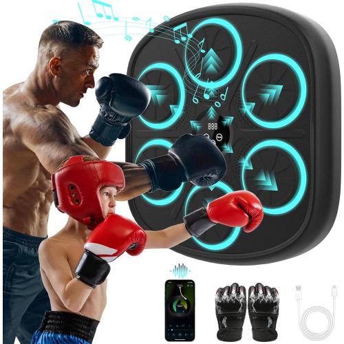 Music Boxing Machine, Wall Mounted Punching Bag with Bluetooth, Boxing Training Workout Equipment with Gloves, Ideal Gift for Kids and Adults, Home, Office and Gym
