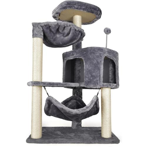 YUNIQUE Cat Tree with Cat Condo and Big Hammock, Grey