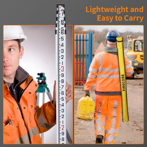 Firecore 16-Foot Aluminum Grade Rod - 10ths, 5 Sections Telescopic with Bubble Level-FLR500B
