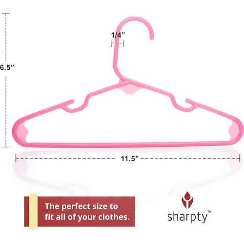 Sharpty Kids Plastic Hangers, Children's Hangers for Baby, Toddler, and Child Clothes - Everyday Standard Use - Ideal for Boys and Girls Closet, Clothing, Pants, Coats, and More - Pink, 60 Pack