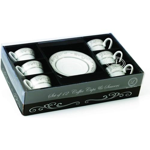 6Pc 2oz Silver Lorren Home Trends Juliette-6 Espresso or Demitasse Cups, Silver., Holds 2 Ounces