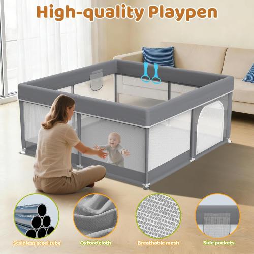 Baby Playpen 50x50 for Toddlers - All-Wrapped Safety Play Yard for Babies with 2 Pull Rings - Large Play Pen for Indoor & Outdoor Activity, Sturdy Toddler Fence with Soft Breathable Mesh