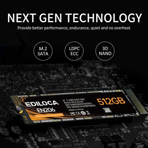 EN206 512GB 3D NAND TLC M.2 SSD, M.2 2280 SATA III 6Gb/s SSD Internal Hard Drive, Read/Write Speed up to 550/460 MB/s, Compatible with Ultrabooks, Tablet Computers and Mini PCs