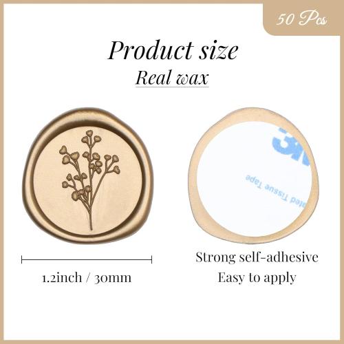 UNIQOOO Wax Seal Stickers - Baby‘s Breath Wedding Invitation Envelope Seal Stickers, Botanical 50 Pcs Self- Adhesive Antique Gold Stickers, Perfect for Invitation, Gift Wrapping, Crafts (Light Gold)