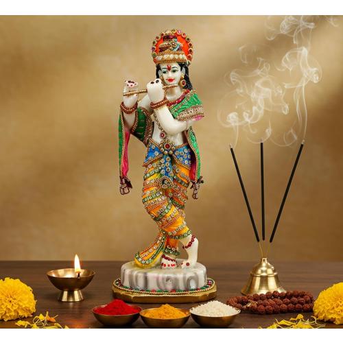 Esplanade Lord Krishna Kishan Gopal God Murti Idol Statue Sculpture Resin - 11 Inches - Multicolour