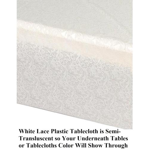 White Lace Printed Transluscent Plastic Cut-to-Fit Table Cover 100Ft x 40 W