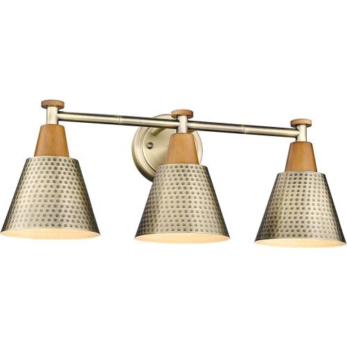 FEMILA Antique Brass Bathroom Vanity Light, 3-Lights Industrial Modern Wall Sconce Bathroom Lighting, Hammered Metal Shade Finish, 4FG59B-3W BG