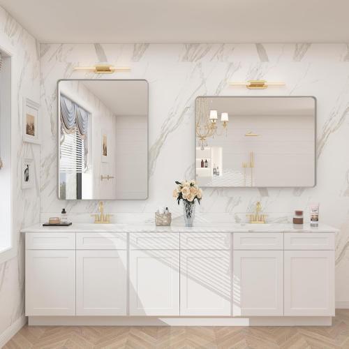 28x32 Silver Bathroom Mirror for Wall, Brushed Metal Framed Bathroom Vanity Mirror, Modern Rounded Corner Rectangle Mirror, Anti-Rust (Horizontal/Vertical)