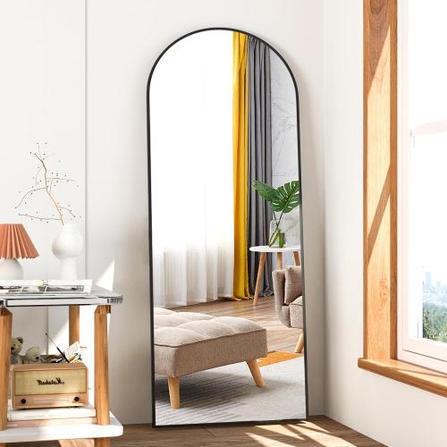 Full Length Mirror, 56x16 Arch Mirror Floor Mirror with Stand, Black Arched Full Body Standing or Leaning Mirrors for Bedroom, Living Room