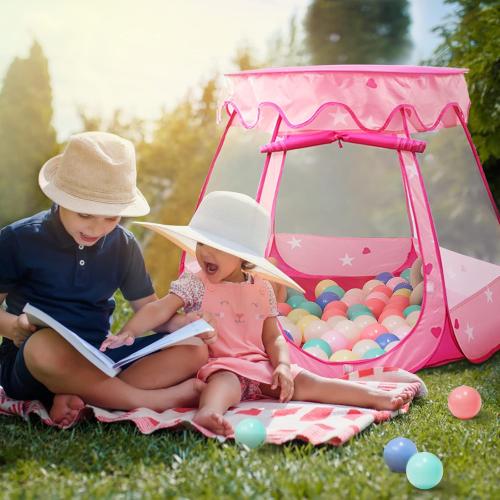 Pop Up Princess Tent with Star Light, Toys for 1 2 3 Year Old Girl Birthday Gift, Baby Girl Toys, Ball Pit for 12-18 Months Toddler Gift, Easy to Pop Up and Assemble(Pink)