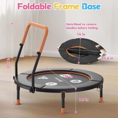 BCAN 36' Toddler Trampoline, ASTM Certified-Foldable Mini Trampolines for Kids Ages 1-6, Adjustable Handle, Safety Pad & Foldable Legs, Baby Trampoline Indoor/Garden, Gift for Boy and Girl