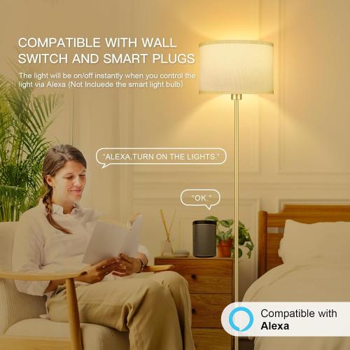 BoostArea Gold Floor Lamp, 58 Bedroom Floor Lamp with White Linen Shade, Foot Pedal Switch, Samll Freestanding Lamp(Bulb Not Included) Bright Corner Reading Standing Lamps for Living Room, Office