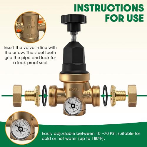 Upgraded 3/4 Water Pressure Regulator, For Residential or Commercial Use