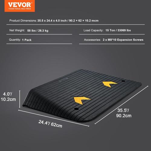 VEVOR  Rise Rubber Threshold Ramp, 35.5 Wide Wheelchair Ramp Doorway, Natural Curb Ramp, 33069Lbs Load Capacity, Non-Slip Textured Surface Rubber Curb Ramp for Wheelchair and Scooter